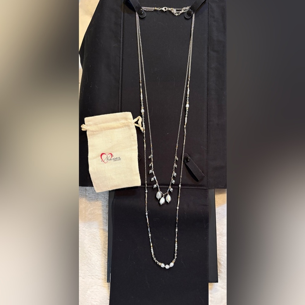 Layered gray baroque pearl Necklace by Nakamol Chicago